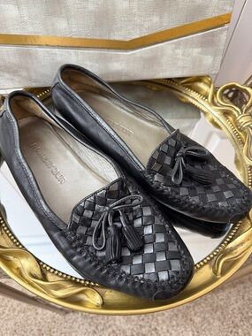 Robert Zur Black Woven Leather Tassel driving Loafers - Women